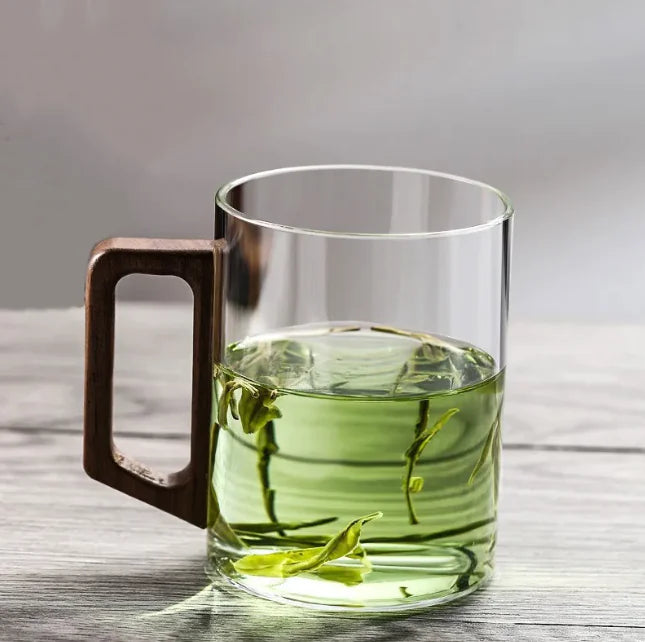 Glass Cup w/Wooden Handle