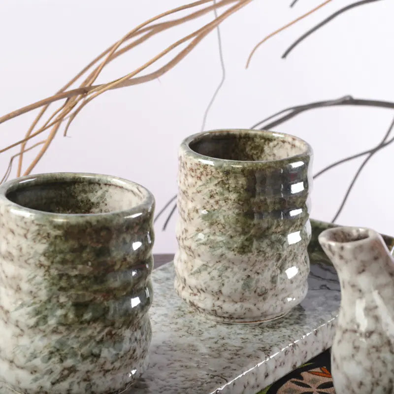 Japanese Style Ceramic Tea Cup with Circle Pattern