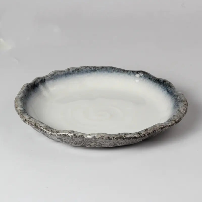 Japanese Style Ceramic Round Dinner Plate with Iron Base