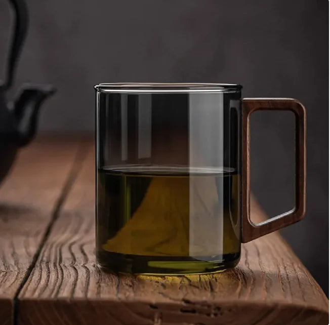 Glass Cup w/Wooden Handle